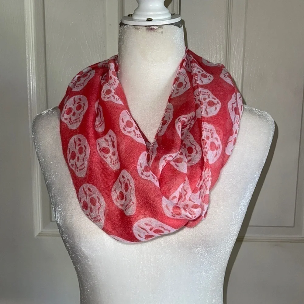 Unbranded Coral And White Skull Infinity Scarf